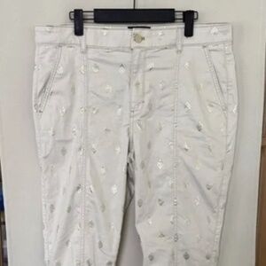 White House Black Market Womens 10 Beige Foil Print High Rise Straight Crop Pant